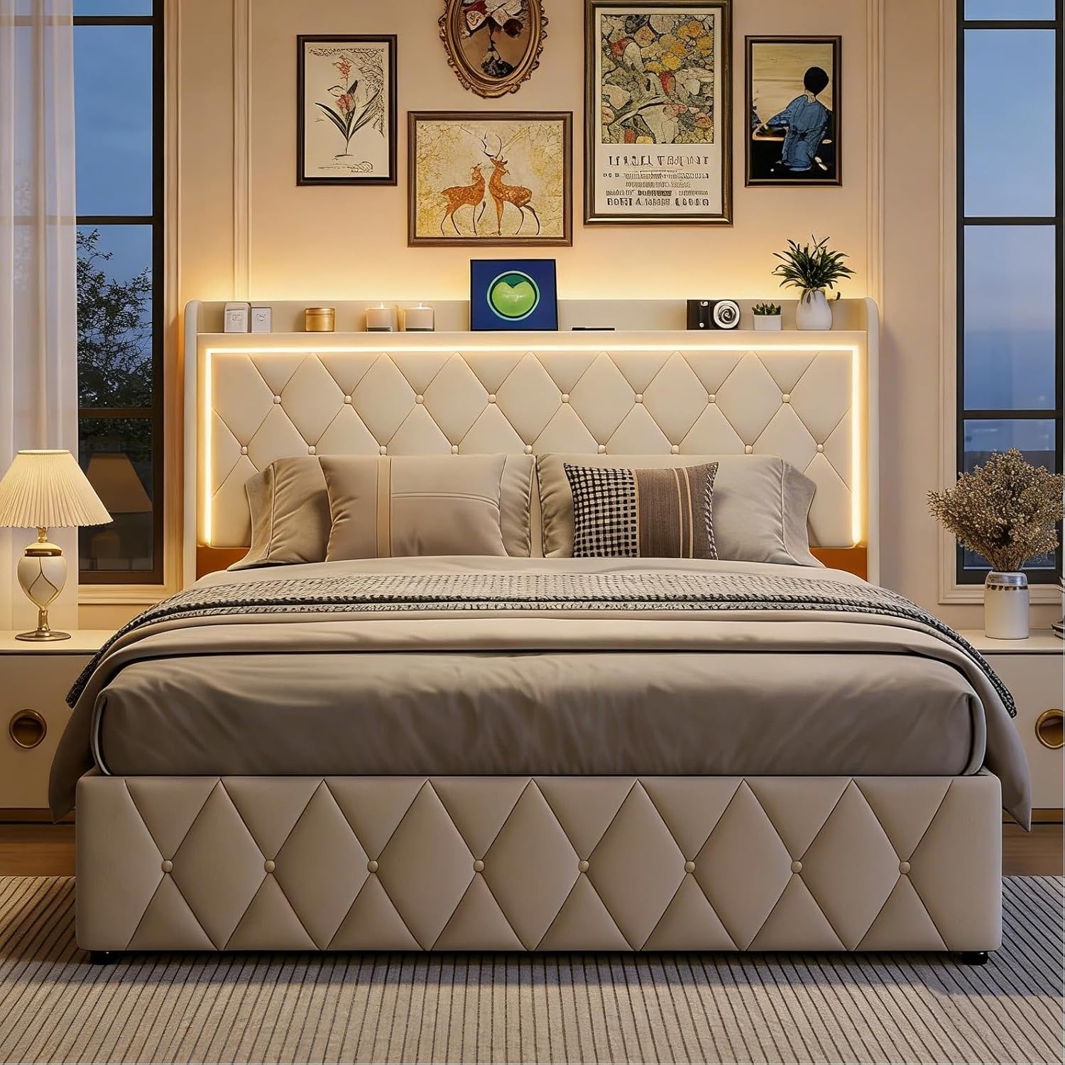 Cama tapizada Beige
