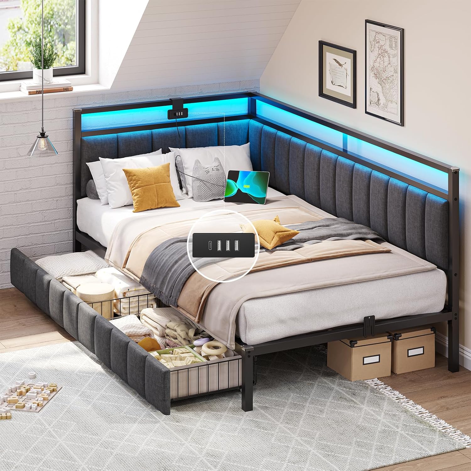 Cama nido con cajones Gris