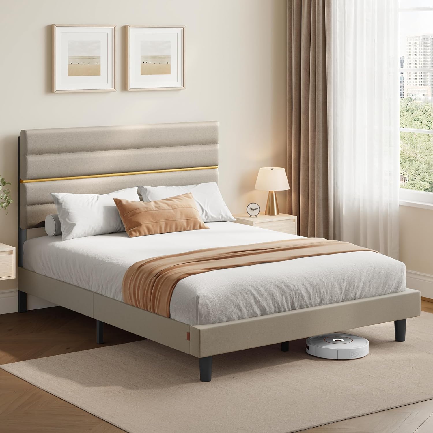 Cama con cabecero Beige