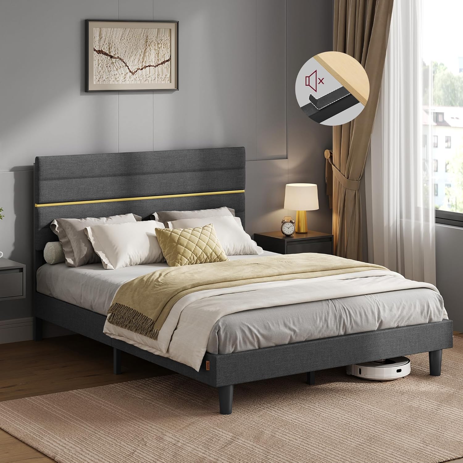 Cama con cabecero Gris