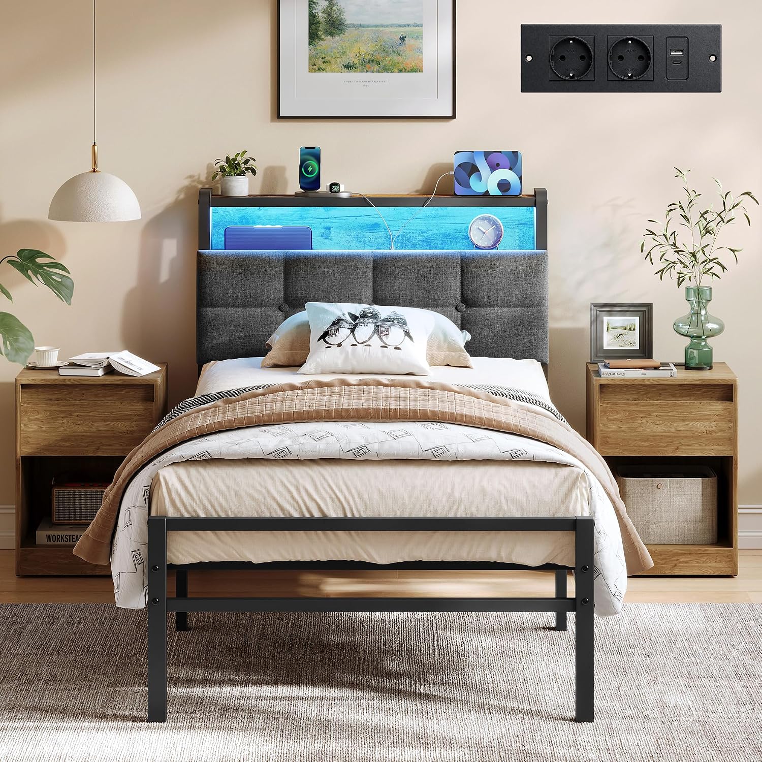 Cama con cabecero Negro