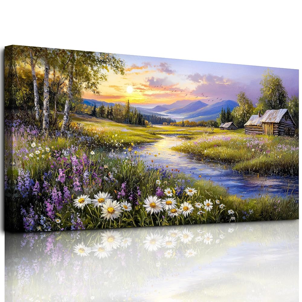 Cuadro de flores junto al río 50x100 cm