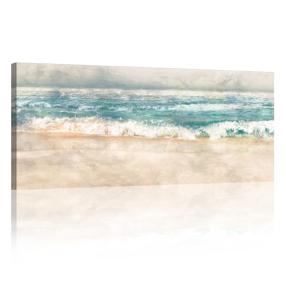 Cuadro con marco de madera paisaje marino 120x50 cm