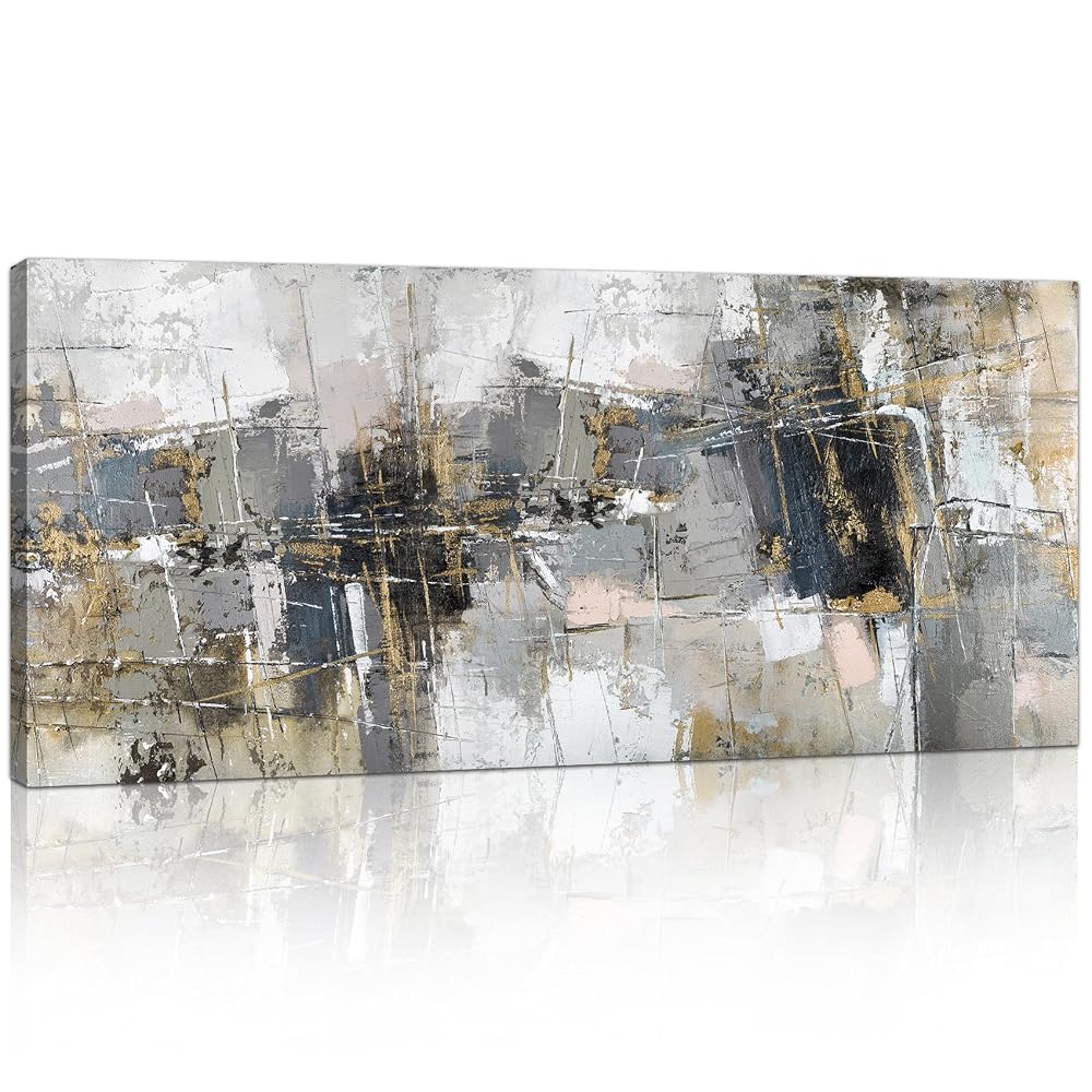 Cuadro con marco de madera abstracto Gris 120x50 cm