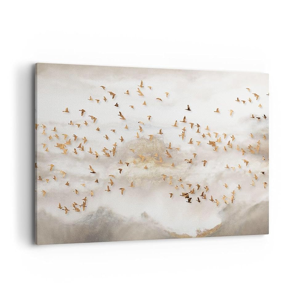 Cuadro de aves en lienzo Oro 100x70 cm