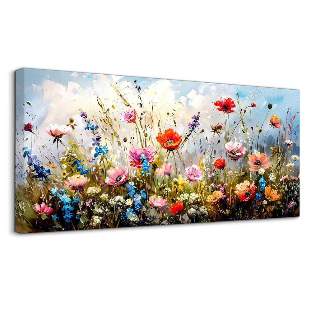 Cuadro de cielo y flores 50x100 cm