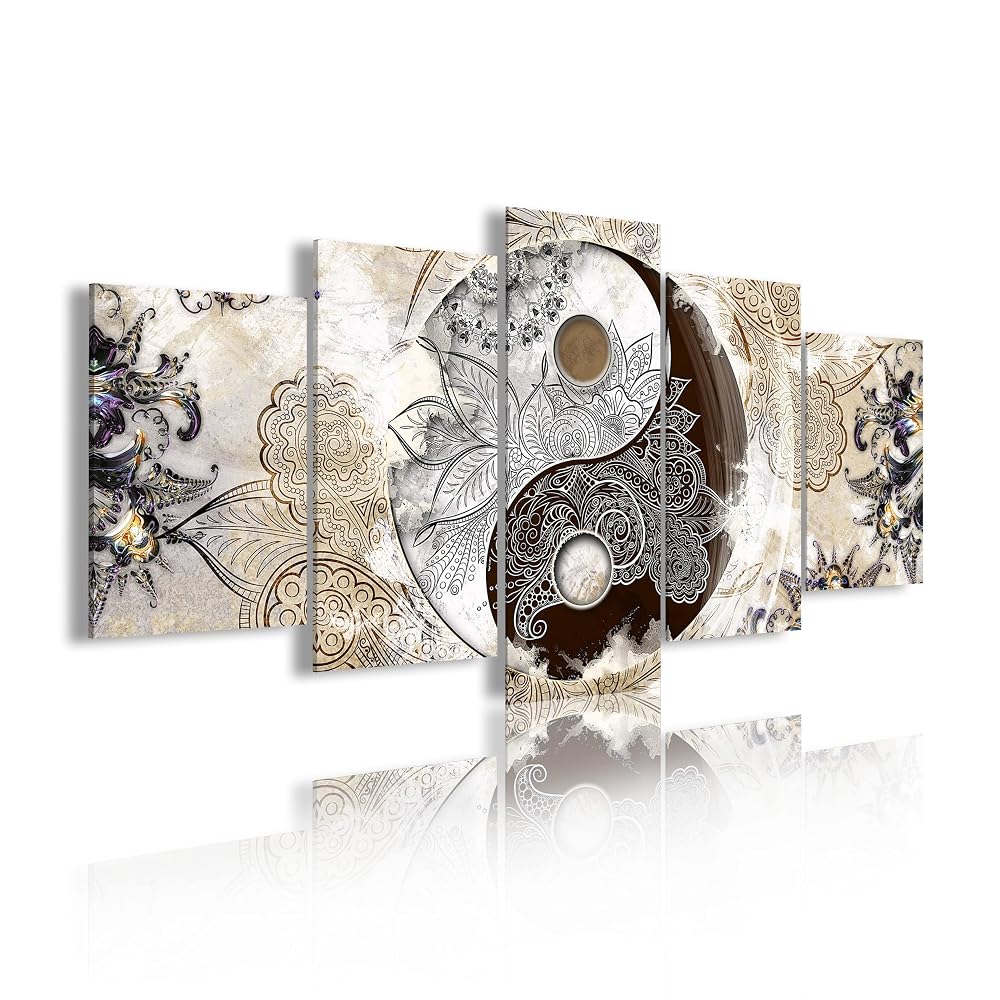 Set de 5 cuadros Ying Yang Beige y Marrón 200x100 cm
