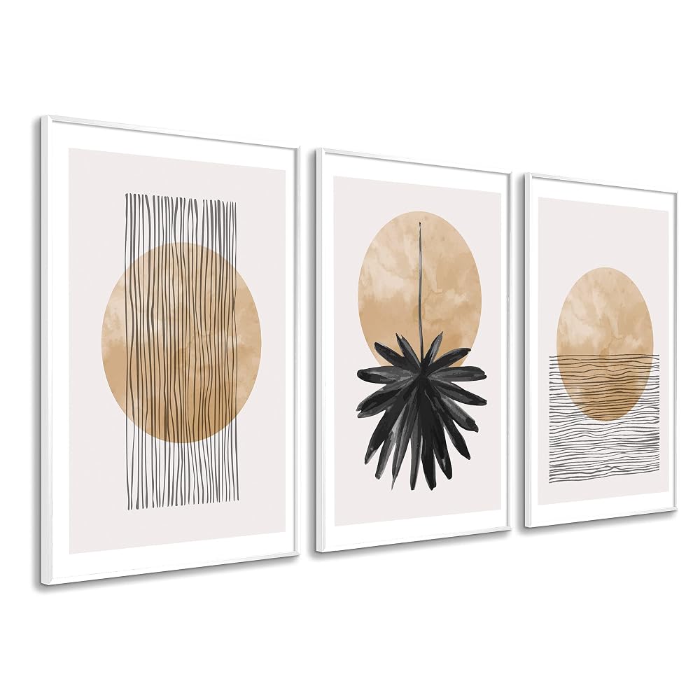 Set de 3 cuadros abstractos con marco Blanco 50x70 cm
