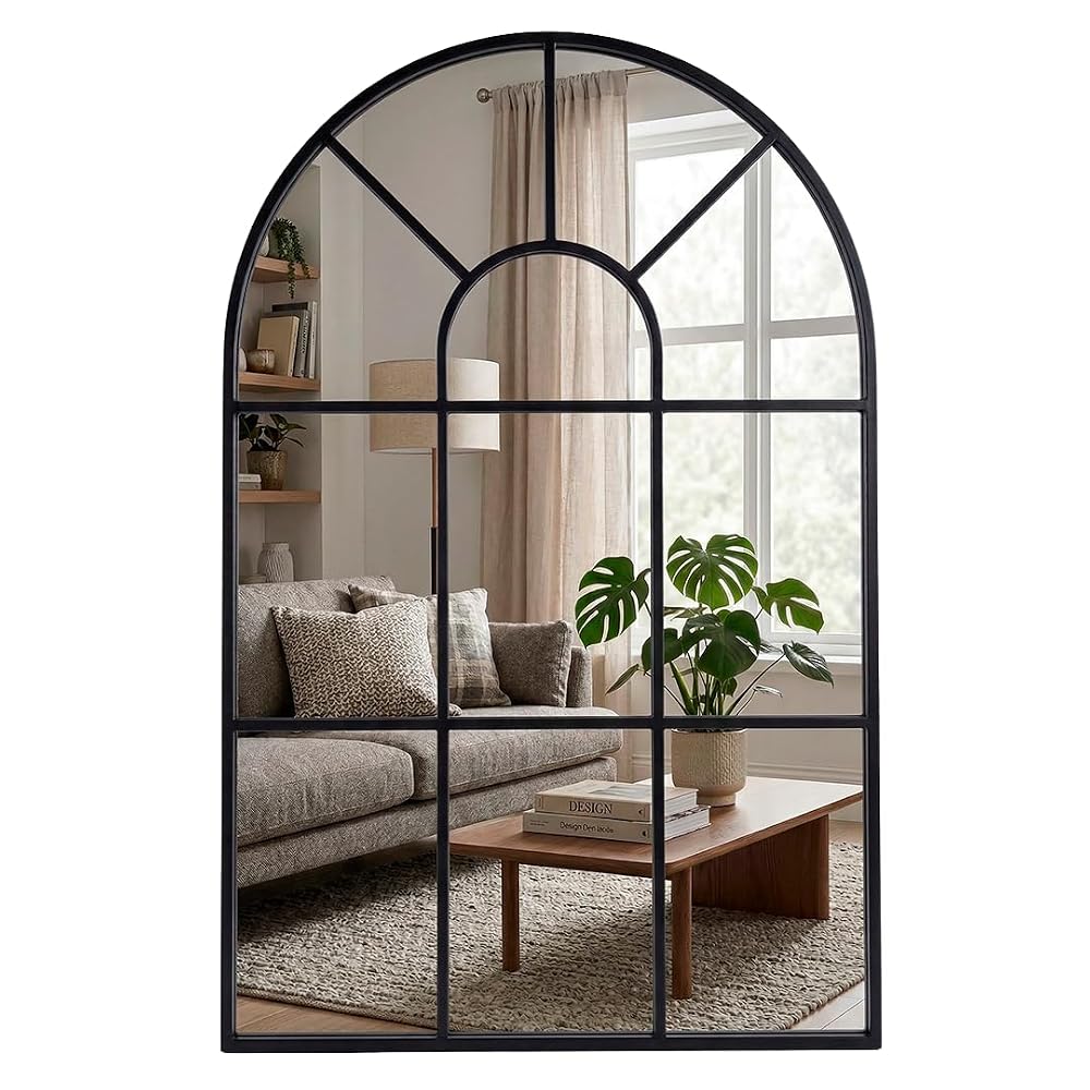 Espejo de pared efecto ventana Negro 90x60 cm