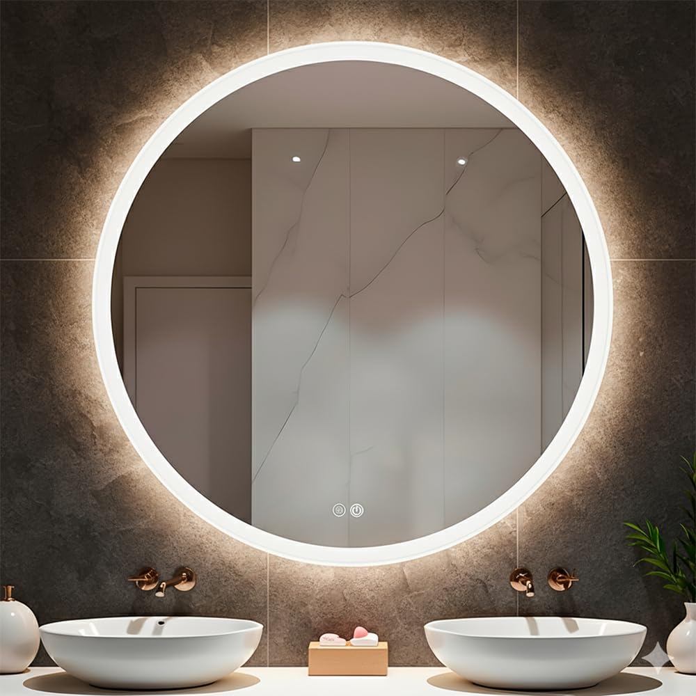 Espejo de baño redondo con luz LED 80 cm