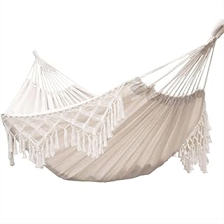 Hamac de Jardin Hamaca Colgante Doble de Algodón con Flecos para Colgar en la Playa o en el Patio Exterior Hamaca Bbrasileña (Crudo, 240cm*150cm,MAX Load 450lbs 50) | Hamacas en la Playa o en el Patio Exterior Hamaca Bbrasileña Extra grande 240x150