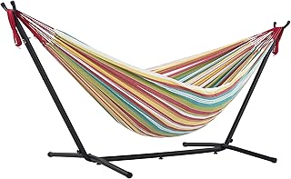 UHSDO8-26 Double Cotton Hammock with Space-Saving Steel Stand Including Carrying Bag, Salsa