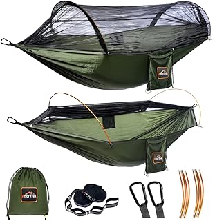 Hammock Profesional de Camping con Red de Mosquitos, Doble Hamaca Portátil Ligera con Dos Correas de Árbol de 3m, Hamaca de Nylon 230T para Acampar, Senderismo, Jardín, Mochilero.