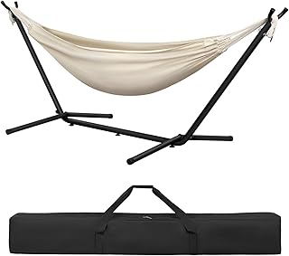 Hamaca Jardín Tumbonas, Hamaca para 2 Personas con Soporte Metálico, Capacidad 250 kg, con Bolsa de Transporte, para Terraza, Jardín y Piscina, 280x106x100 cm (Beige, 280x106x100 cm)