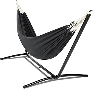 Hamaca con Soporte, de Metal, Carga Máx 130 kg - Hamaca con Soporte, Lona de Tela de Poliéster, Negra - Hamaca Colgante Jardín Balcón Exterior y Terraza - Resistente al Agua