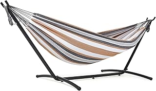 Hamaca con Soporte, Hamaca de Camping al Aire Libre, Jardín, Hamaca de Tela Individual con Marco de Metal con Bolsa de Transporte Portátil y Accesorios, Carga de 200 Kg | Hamaca doble de tela para acampar al aire libre, capacidad de carga de 270 kg, para camping, viajes, patio