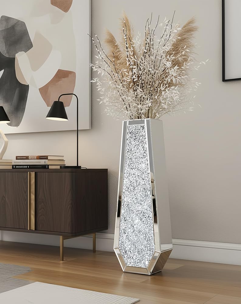 Jarrón de espejo de suelo 68 cm Diamante triturado
