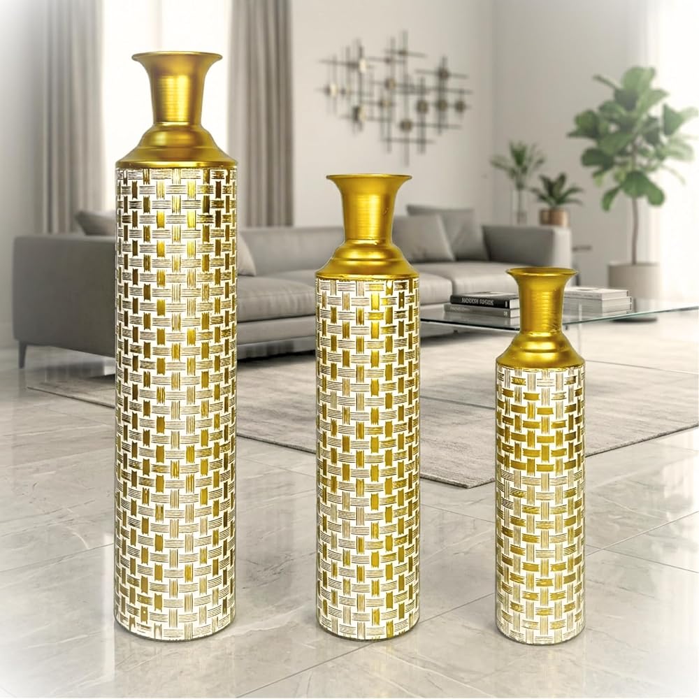 Set de 3 jarrones de suelo 65/53/41 cm Dorado