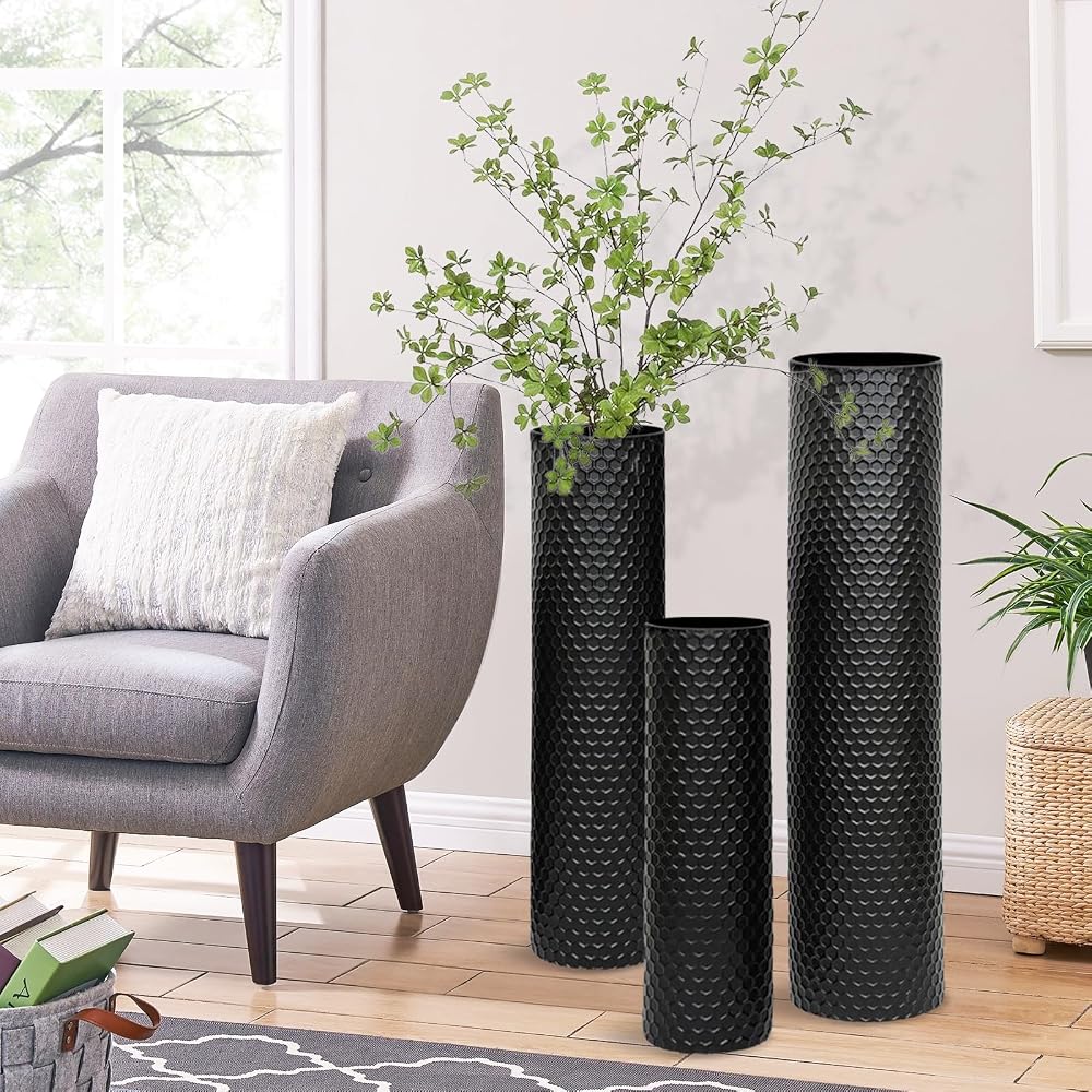 Set de 3 jarrones de suelo 70/55/40 cm Negro