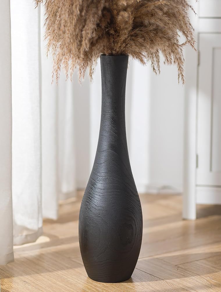 Jarrón de suelo de madera 56 cm Negro