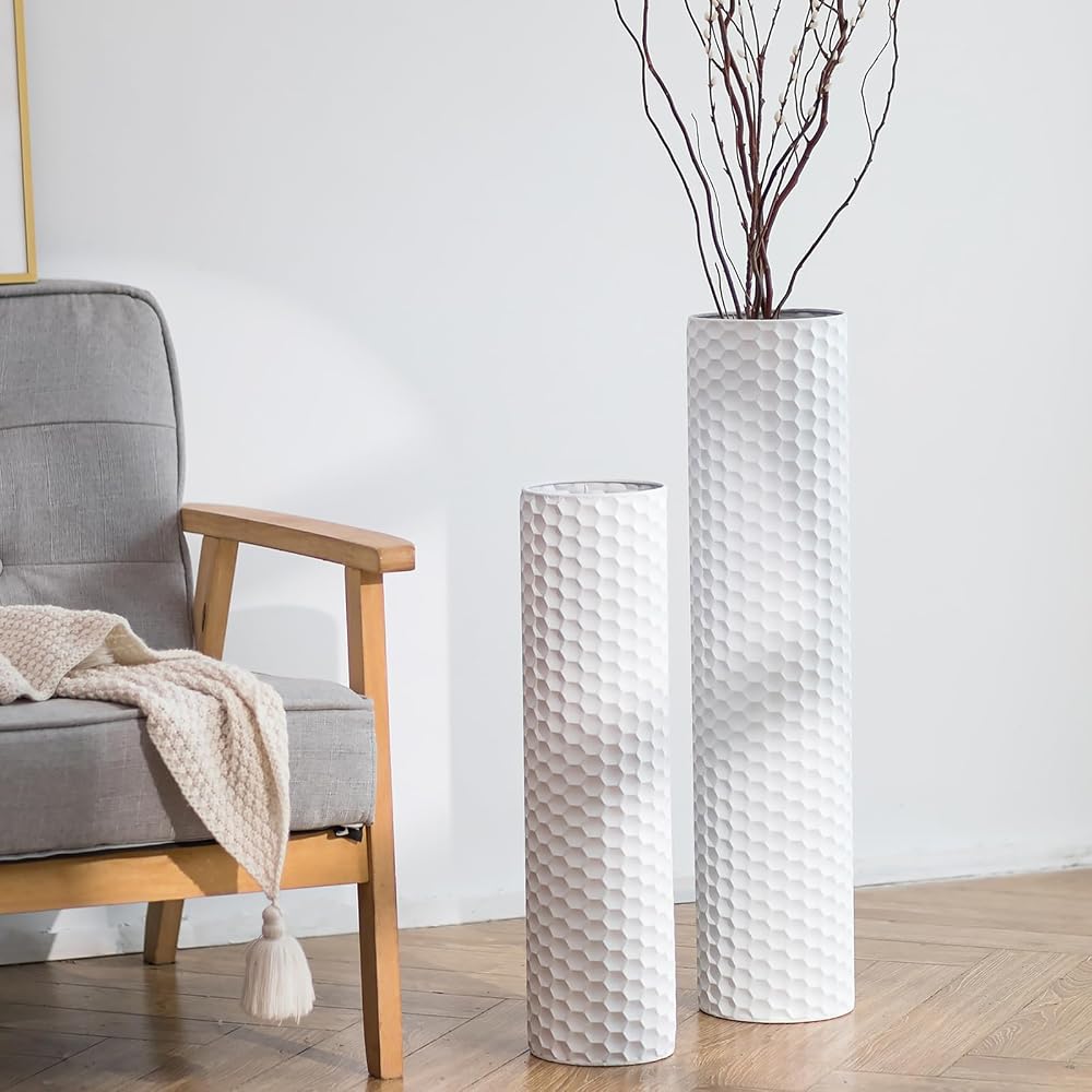 Set de 2 jarrones de suelo 70/55 cm Blanco