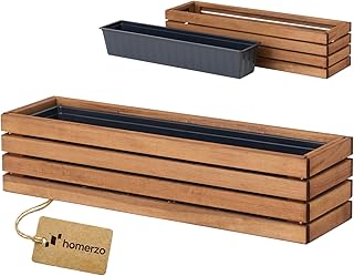 Jardinera de madera rectangular – marrón impregnada, con inserto de plástico extraíble – Maceta para balcón, jardín y terraza (Horizontal-marrón, 86x23 H20)