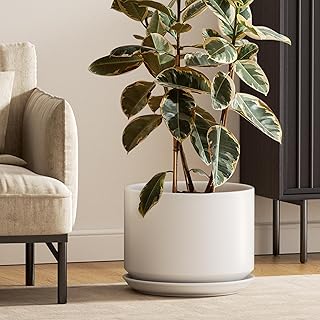 Macetas de Cerámica, 30 cm Macetas para Plantas, Macetas de Interior para Casa y Oficina, Macetas Modernas Que Se Adaptan al Soporte de Plantas Mid Century, Blanco