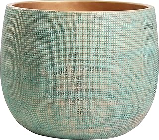 Bali – Maceta de cerámica Verde Dorado – Grande 25 cm – Macetas Interiores y Exteriores (Verde y Dorado Grande)