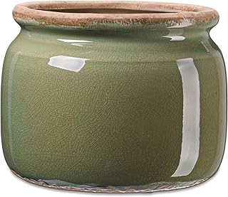 Maceta grande de cerámica de 7.75 pulgadas, maceta vintage verde campestre con esmalte agrietado, maceta decorativa con drenaje para plantas de interior y exterior, estante del hogar, cocina