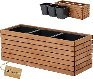 Macetero de madera - impregnado resistente a la intemperie - con inserto de plástico extraíble - Jardinera elevada macetero para balcón jardín terraza (Horizontal-marrón 98x36 H35 cm)