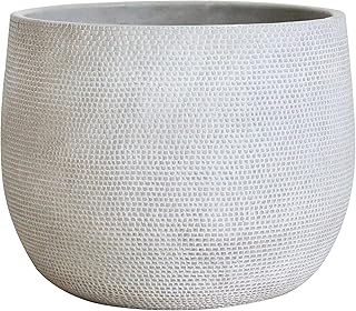 Barcelona - Maceta de cerámica Grande de 25 cm, Color Blanco y Gris, macetas para Interiores y Exteriores, Extra Grande
