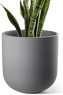 Macetero de 25 cm, Macetas de Cerámica para Plantas con Tapón de Drenaje y Rejilla de Malla, Macetas de Interior y Exterior para el Hogar, Jardín, Patio, Oficina, Gris Carbón