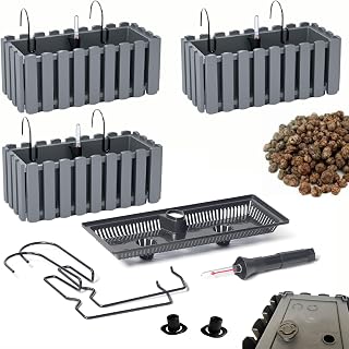 3X Caja de barandilla - Maceta para balcón - Maceta de plástico - Maceta para balcón - Maceta Decorativa - DDEF400W + Arcilla expandida 3l - 180x380x165mm - Gris Piedra