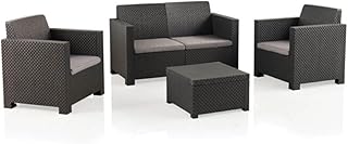 SHAF - Conjunto Jardín Exterior y Terraza - Sofá de 2 plazas, 2 Sillones, Mesa Baja y Cojines Asiento - Plástico Reciclado - Set EVO Confort - Grafito