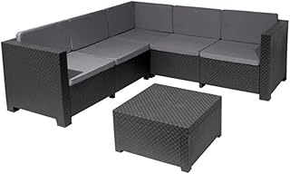Set de Muebles de Jardín y Terraza Oasis Color Grafito - Tres Piezas - Sofá Canapé 3 y 2 Plazas y Mesa de Centro con Almacenaje - Fabricado en España con Plástico Reciclado