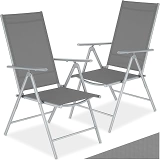 Conjunto de 2 Sillas Jardín Exterior de Aluminio, con Respaldo Regulable, Conjunto Sillas Terraza Resistentes a la Intemperie, Malla Transpirable, Fácil Limpieza - Plata/Gris