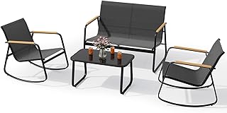 Conjunto de Muebles de jardín 4 Piezas, salón de jardín de Tela Teslin con sillones y Mesa de Cristal, para Patios, Jardines y Espacios al Aire Libre