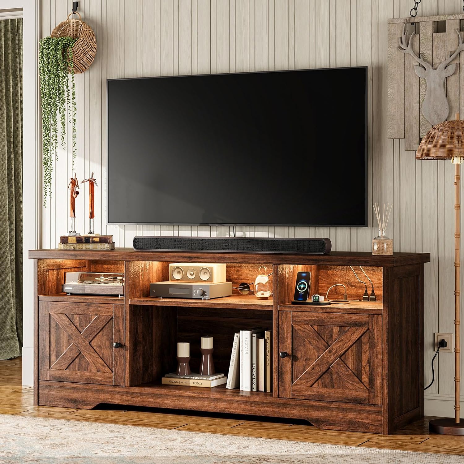 Mueble TV con LED Nogal