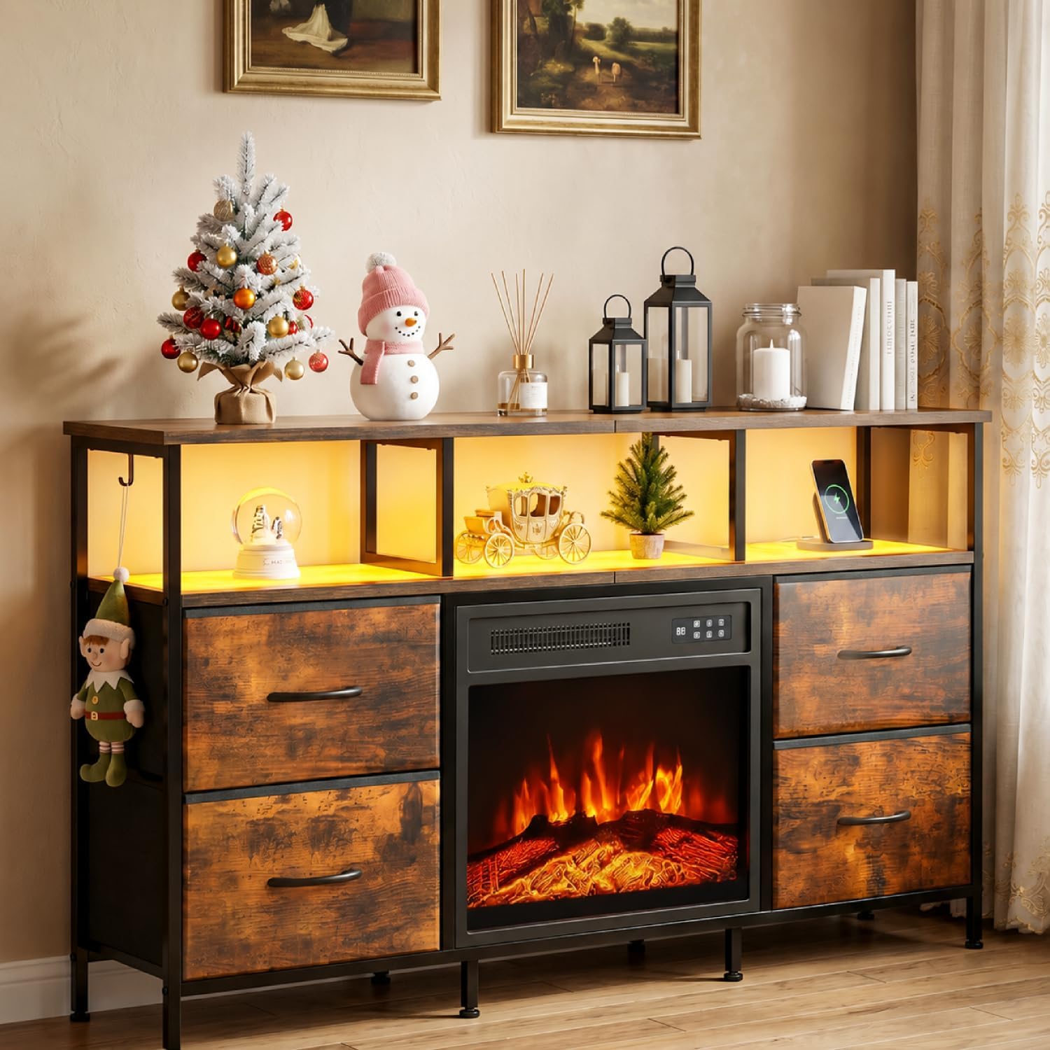 Mueble TV con chimenea