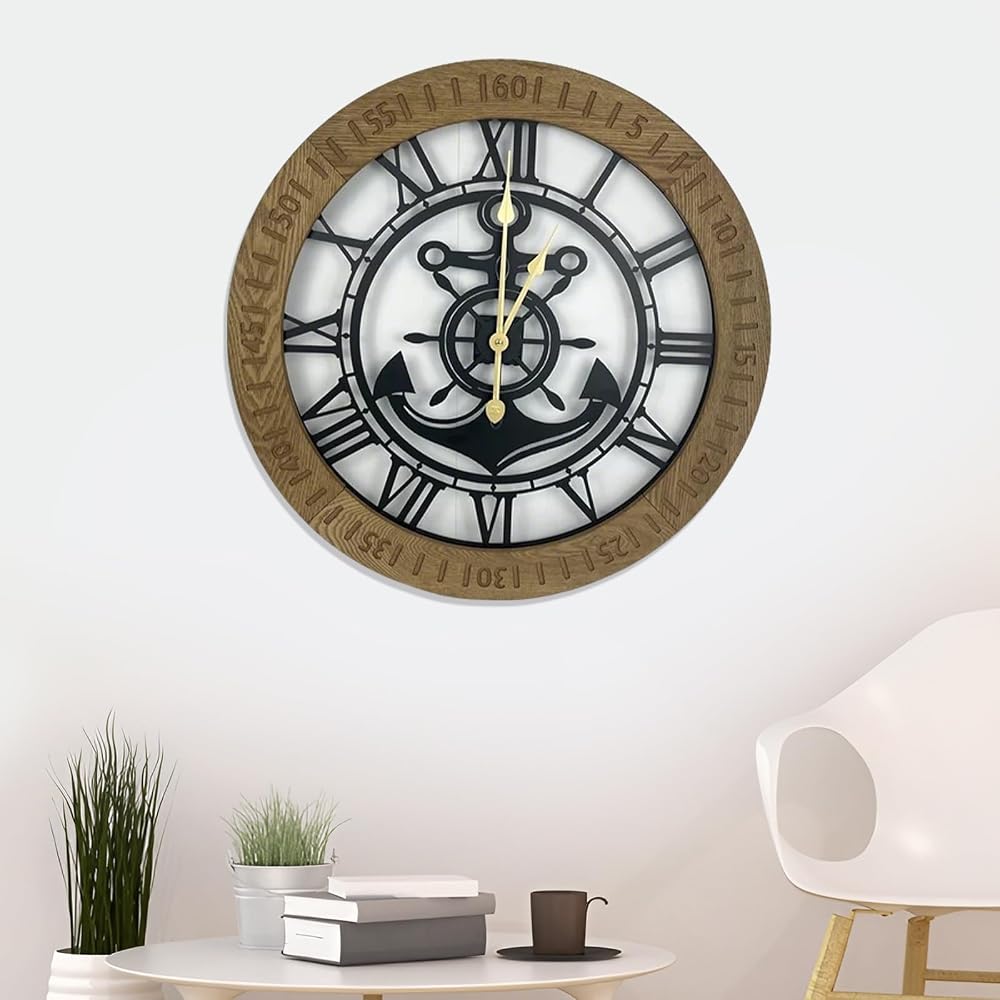 Reloj de pared con ancla 60 cm Madera y Metal