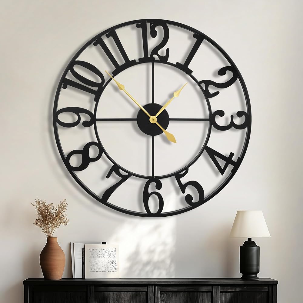 Reloj de pared redondo 24 pulgadas Negro