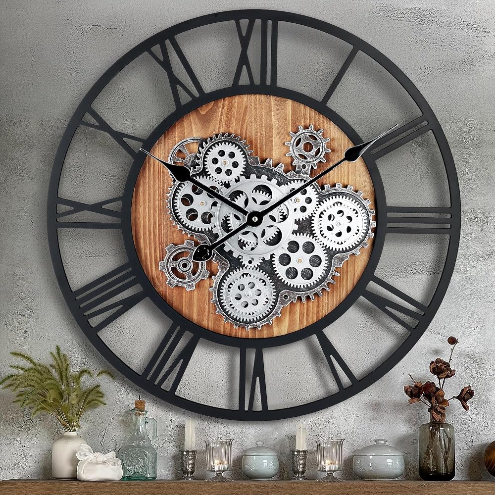 Reloj de pared de engranajes vintage 57 cm Madera