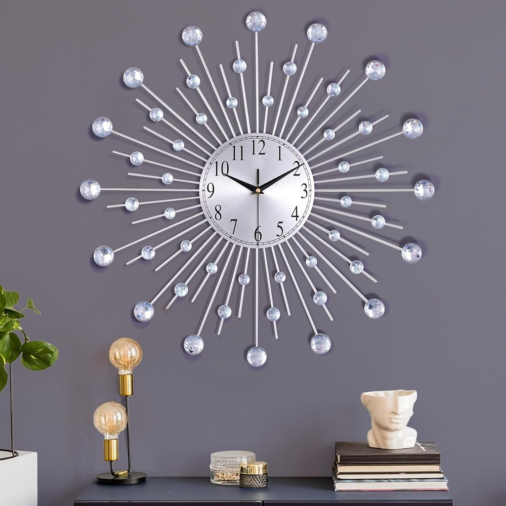 Reloj de pared 3D Sunburst 56 cm Plateado
