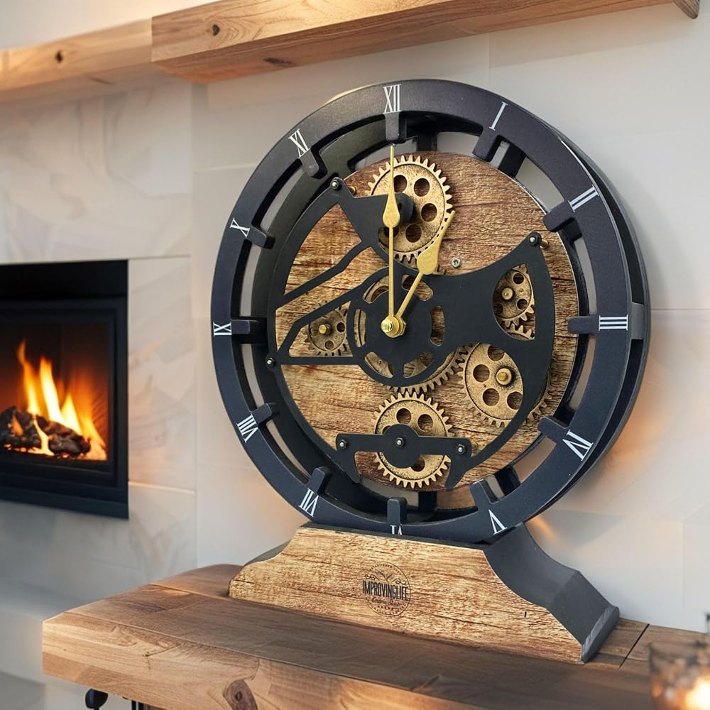 Reloj de escritorio y pared de engranajes Marrón vintage