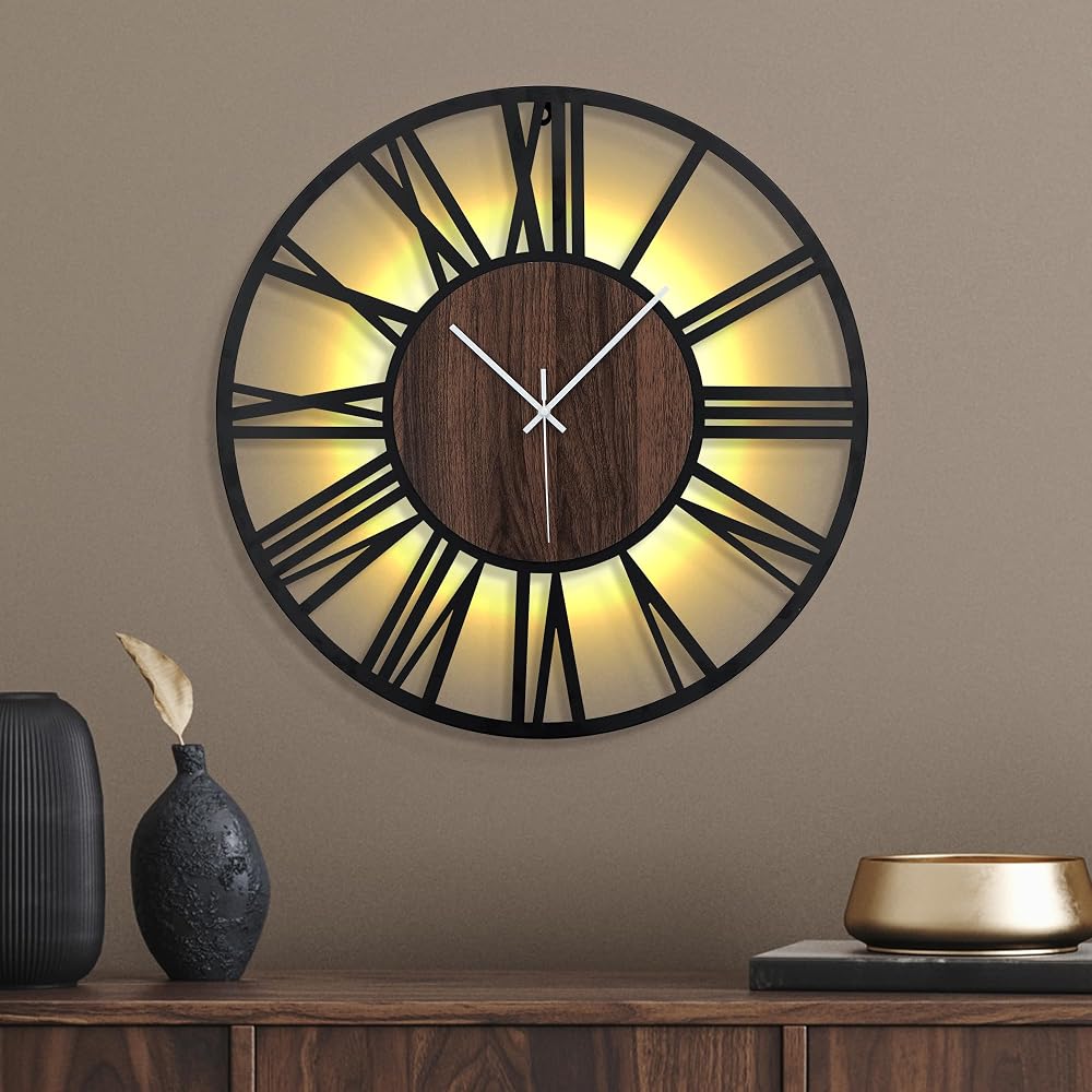 Reloj de pared con luz nocturna 50 cm Madera