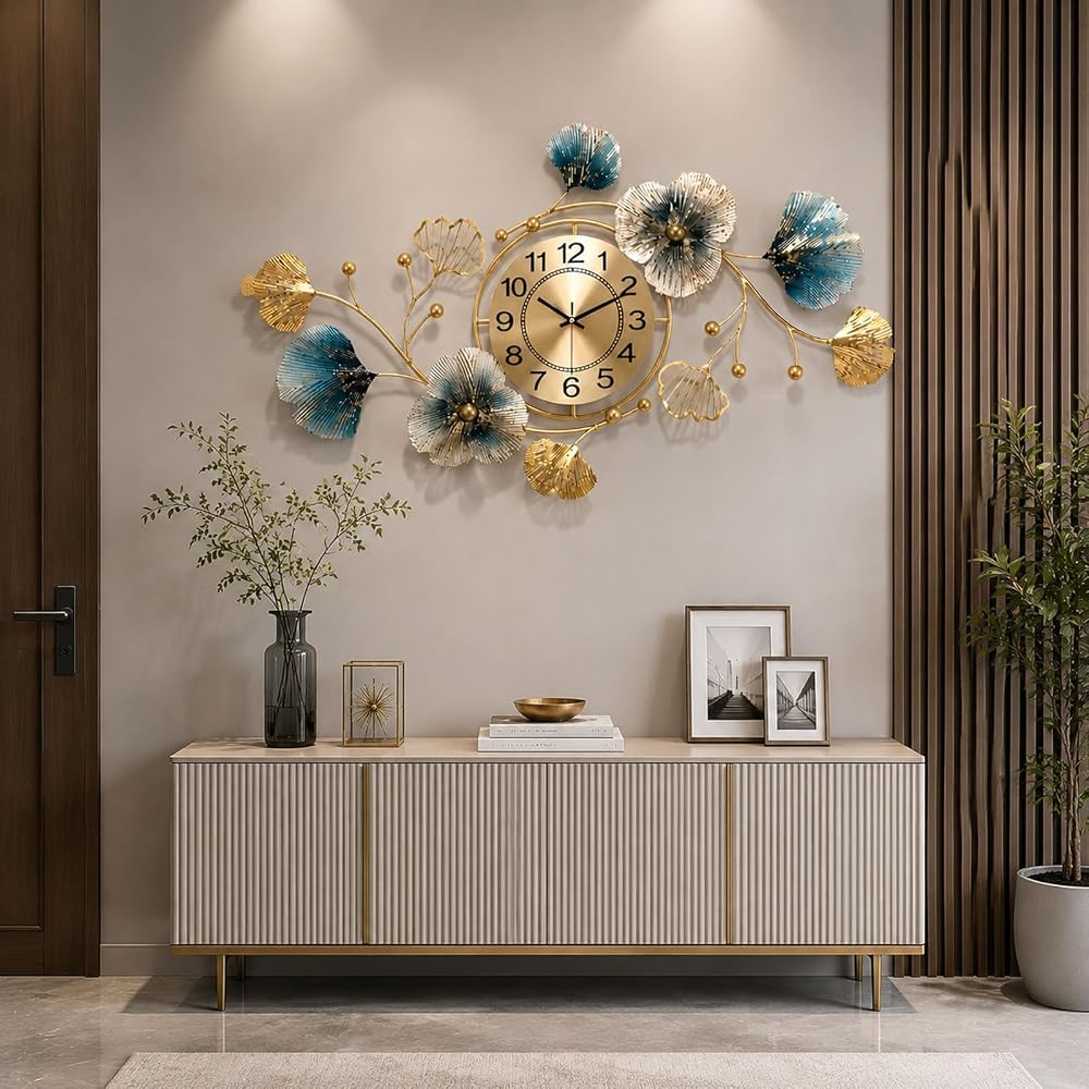 Reloj de pared hoja de ginkgo Oro