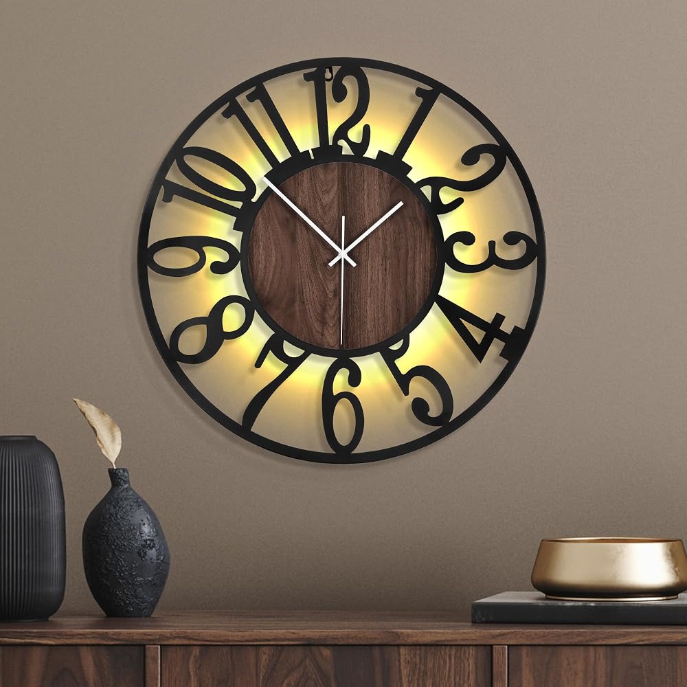 Reloj de pared con luz nocturna 50 cm Madera II