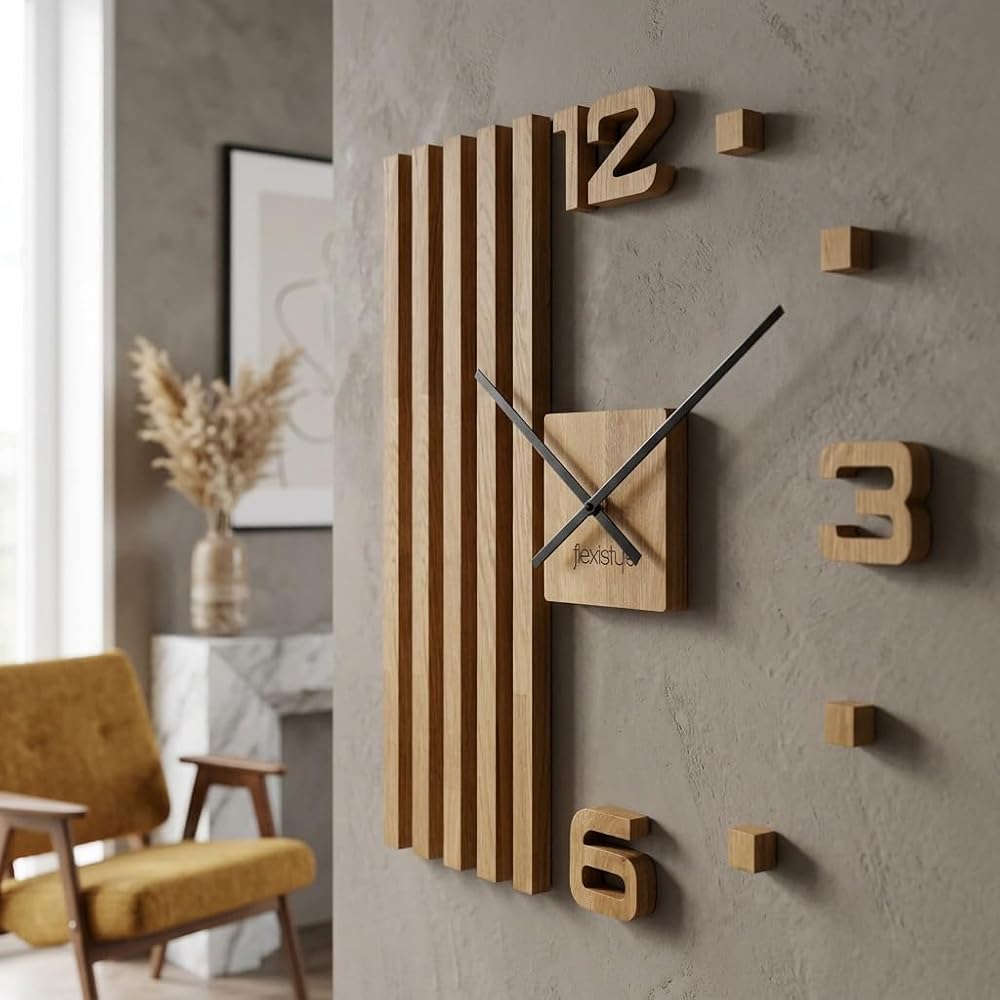 Reloj de pared 3D de madera de roble 60 cm