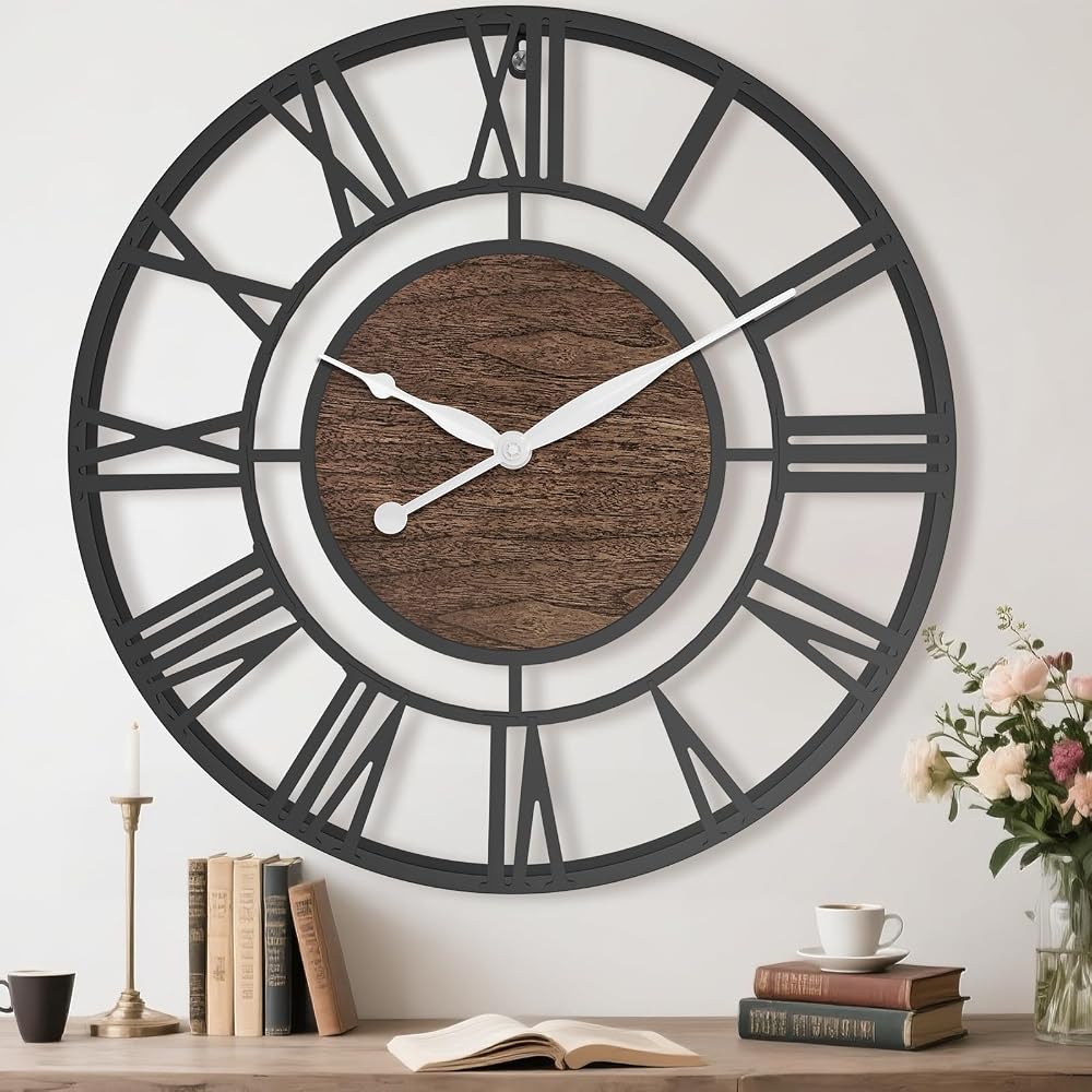 Reloj de pared extra grande 60 cm Negro y Nogal