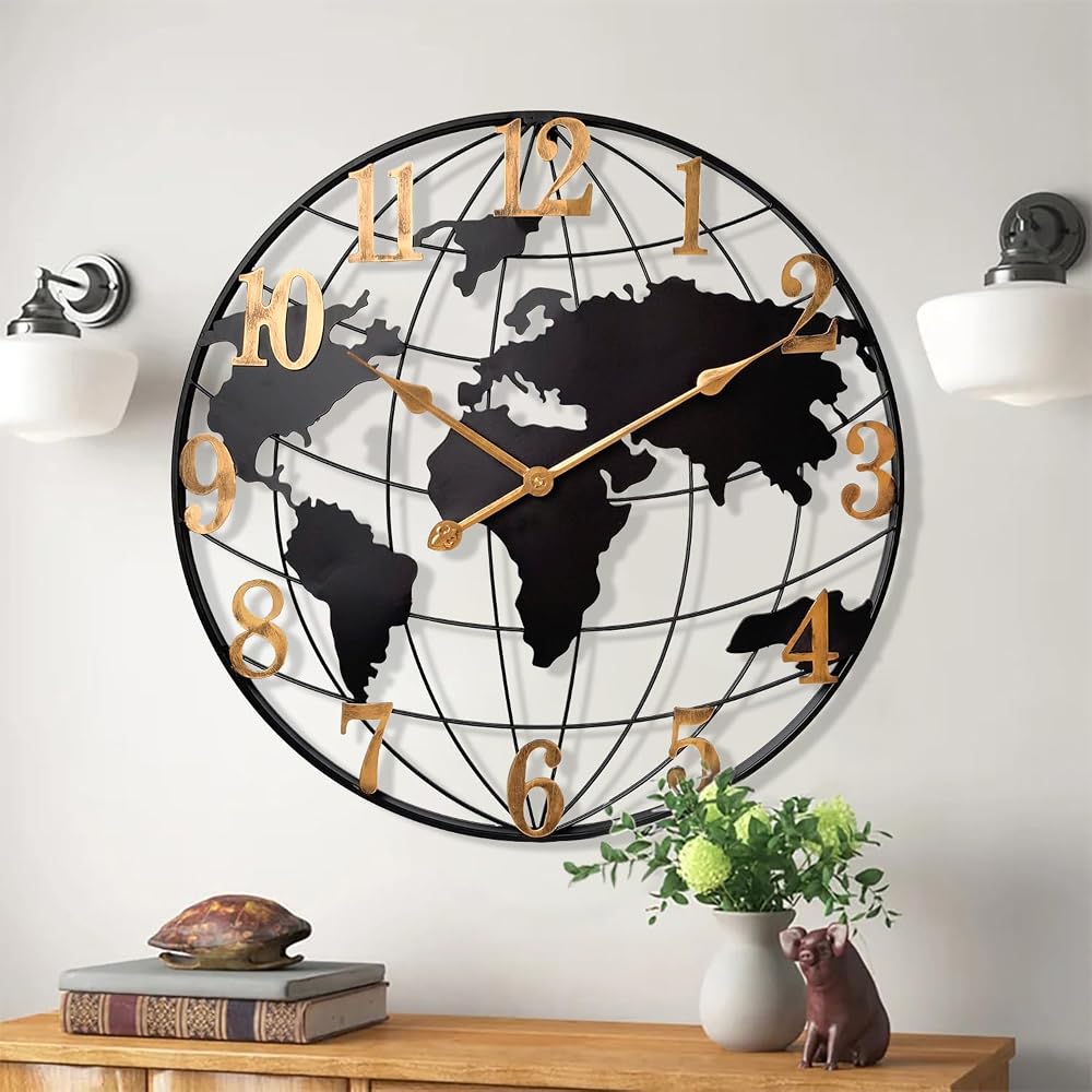 Reloj de pared con mapa del mundo Metal